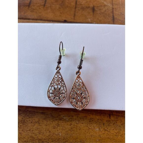 Copper Dangle Earrings With Clear Stones - Picture 2 of 3